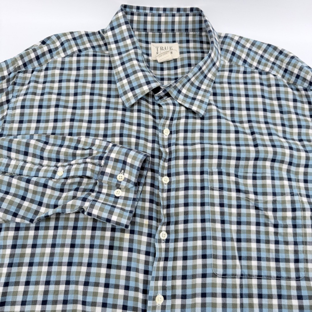 True Nation Button Down Shirt Mens 4XL Plaid Blue Green Long Sleeve Cotton